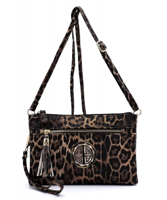 Leopard Double Compartment Clutch Cross Body Bag LE021L BROWN